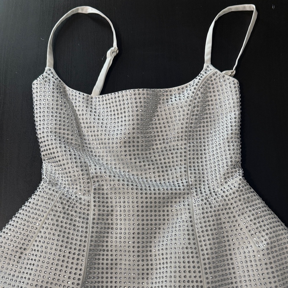 White Textured Spaghetti Strap Mini Dress - Picture 2 of 5